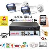 Bises 2 Li Sesli Araç Insan Yüz Tanımalı Hareket Algılayan 5 Mp Lens 12 Warm LED Gece Renkli Kamera Seti 312WS - Beyaz - Siyah