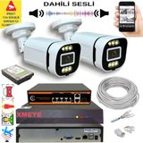 Bises 2 Li Yapay Zeka Destekli 5 Mp Görüntü Poe Bağlantılı Sesli 6 Warm LED Gece Renkli Ip Kamera Seti 4386WS - Beyaz