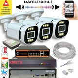 Bises 3 Lü Yapay Zeka Destekli 5 Mp Görüntü Poe Bağlantılı Sesli 6 Warm LED Gece Renkli Ip Kamera Seti 4386WS - Beyaz