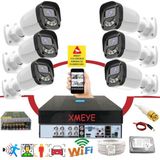 Bises 6 Lı Araç Yüz ve Insan Tanımalı Hareket Algılayan 5 Mp Lens 4 Warm LED Gece Renkli Gösteren Güvenlik Kamera Seti BS2304W - Beyaz - Siyah