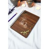 Bisiklet Ahşap Kapaklı Spiralli Defter - Çizgisiz Defter - 60 Yaprak (120 Sayfa) - A5 15X21 cm