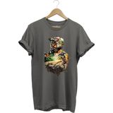 Bisiklet Dağ Tırmanışı Kask ve Bisiklet Orman Detay Tasarım Basklılı %100 Pamuk Regular Fit T-Shirt - 3XL - Antrasit