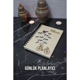 Bisiklet Kalp Balon Ahşap Plan Defteri - Tarihsiz Ajanda - Günlük Planlayıcı (Planlama Defteri) A5