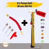 Bisiklet Pompası 6'Lı Uç Seti El Tipi Ayak Tutamaklı Metal Borulu Top Lastik Şambrel Şişirme Uçlu