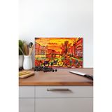 Bisiklet Şehir Manzarası Cam Kesme Tahtası, Silikon Ayaklı, Isıya Kırılmaya Dayanıklı, Sunum Tablası - 23 x 35 cm