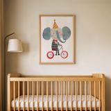 Bisiklet Süren Fil Çocuk Odası Duvar Posteri Çerçeveli Tablo Duvar Dekorasyonu - 21 x 30 - Ahşap Çerçeveli