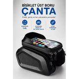 Bisiklet Üst Boru Çantası 1.4L, Ent Şeffaf Telefon Pencereli Kadro Çantası, Fermuarlı Geni