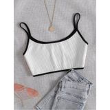 Bisiklet Yaka Askılı Beyaz Renk Fitilli Crop Top Büstiyer