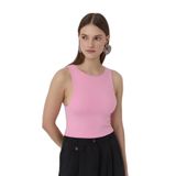 Bisiklet Yaka Askılı Crop Bluz Pembe