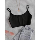 Bisiklet Yaka Askılı Siyah Renk Fitilli Crop Top Büstiyer