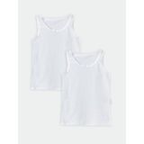 Bisiklet Yaka Basic Pamuklu Kız Çocuk Atlet 2'li - 7 - 8 Yaş - Buxe White