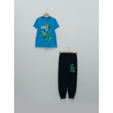 Bisiklet Yaka Baskılı Kısa Kollu Erkek Çocuk Pijama Takımı - 5 - 6 Yaş - Renkli