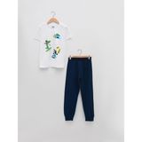 Bisiklet Yaka Baskılı Kısa Kollu Erkek Çocuk Pijama Takımı - Beyaz - 8 - 9 Yaş