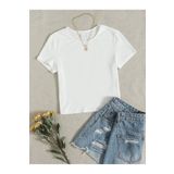 Bisiklet Yaka Beyaz Renk Fitilli Kısa Kollu Slim Fit Crop Top Bluz