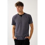 Bisiklet Yaka Çizgili Erkek T-Shirt - Lacivert Melanj - XL
