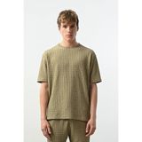 Bisiklet Yaka Dokulu Erkek T-Shirt - Haki