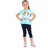 Bisiklet Yaka Kedi Baskılı Mint Renk Kız Çocuk Taytlı Takım - 5 - 6 Yaş