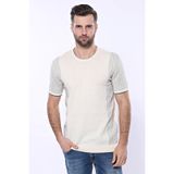 Bisiklet Yaka Kenarları Desenli Krem Örme T-shirt | Wessi