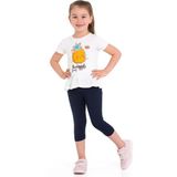 Bisiklet Yaka Kısa Kol Ananas Baskılı Ekru Renk Kız Çocuk Taytlı Takım - 2 - 3 Yaş