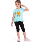 Bisiklet Yaka Kısa Kol Ananas Baskılı Mint Renk Kız Çocuk Taytlı Takım - 4 - 5 Yaş