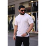 Bisiklet Yaka Kısa Kol Erkek Örme Triko Tişört - Beyaz