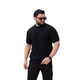 Bisiklet Yaka Kısa Kol Erkek Örme Triko Tişört SİYAH XL