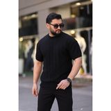 Bisiklet Yaka Kısa Kol Erkek Örme Triko Tişört - Siyah