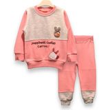 Bisiklet Yaka Kız Bebek Tavşan Figürlü Swearshirt / Eşofman Takımı - 2 Yaş - 01P - Pembe