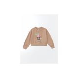 Bisiklet Yaka Kız Çocuk Sweatshirt - Açık Kahverengi - 5 - 6 Yaş