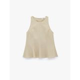 Bisiklet Yaka Kolsuz Peplum Keten Bluz