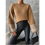 Bisiklet Yaka Salaş Kol Oversize Jakar Desenli Detaylı Triko Kazak Camel - XL