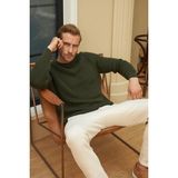 Bisiklet Yaka Selanik Örgü Pamuklu Erkek Haki Triko Kazak - 2XL