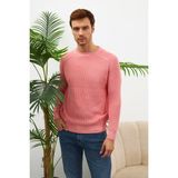 Bisiklet Yaka Selanik Örgü Pamuklu Erkek Pembe Triko Kazak - 2XL