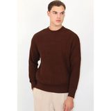 Bisiklet Yaka Selanik Örgü Relaxed Fit Erkek Triko Kazak | Ventov Kahverengi - M - 0-Kahverengi