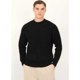 Bisiklet Yaka Selanik Örgü Relaxed Fit Erkek Triko Kazak | Ventov Siyah - M - 0 - Siyah