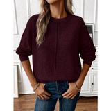 Bisiklet Yaka Uzun Kollu Salaş Model Dokuma Detaylı Triko Kazak - Bordo - XL