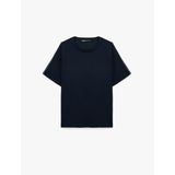 Bisiklet Yaka Viskon Karışımlı Scuba Kumaş Şerit Detaylı Kısa Reglan Kollu Oversize Tişört