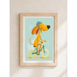 Bisikletli Sevimli Köpek Çerçeveli Duvar Tablosu 20x30 cm - İskandinav Çocuk Odası ve Bebek Odası