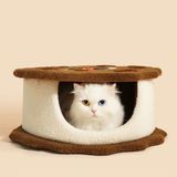 Bisküvili Model Kedi Evi Yumuşak Kedi Yatağı - Kahverengi - Beyaz