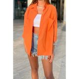 Biss Butik Standart Beden Oversize Keten Gömlek - Turuncu