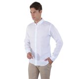 Bisse Beyaz Regular Fit Keten Cepsiz Uzun Paşa Yaka Sedef Düğme Gömlek GMKTN250010_D01