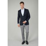 Bisse Comfort Fit Lacivert Dokuma Mono Yaka Çift Yırtmaçlı 6 Drop Yün Blazer Erkek Ceket PCK24KNOS001_C39 - 56