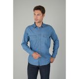 Bisse Erkek Uzun Kollu Spor Açık Renk Denim Gömlek GMJEAN252171_D39 - XL - Lacivert