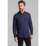 Bisse Erkek Uzun Kollu Spor Yaka Keten Lacivert Gömlek GMKTN250014_D39 - 2XL