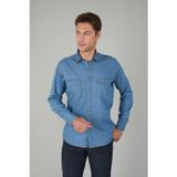 Bisse Lacivert Regular Fit Pamuk Denim Uzun Kollu Spor Açık Gömlek