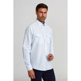 Bisse Mavi Regular Fit Pamuk Paşa Yaka Apoletli Spor Basic Gömlek