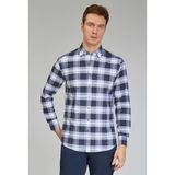 Bisse Modern Fit Paşa Yaka Ekose Lacivert Spor Erkek Gömlek GMEKS12300300_D39 - 2XL