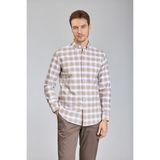 Bisse Modern Fit Yarım Italyan Düğmeli Yaka Bej Spor Erkek Gömlek GMEKS0122300215_D07 - 2XL