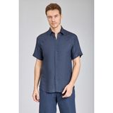 Bisse Regular Fit Birit Yaka Lacivert Keten Erkek Gömlek GMKTNA1224013_E39