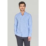 Bisse Regular Fit Paşa Yaka Cepsiz Mavi Pamuk Erkek Gömlek GMCZG250063_E35